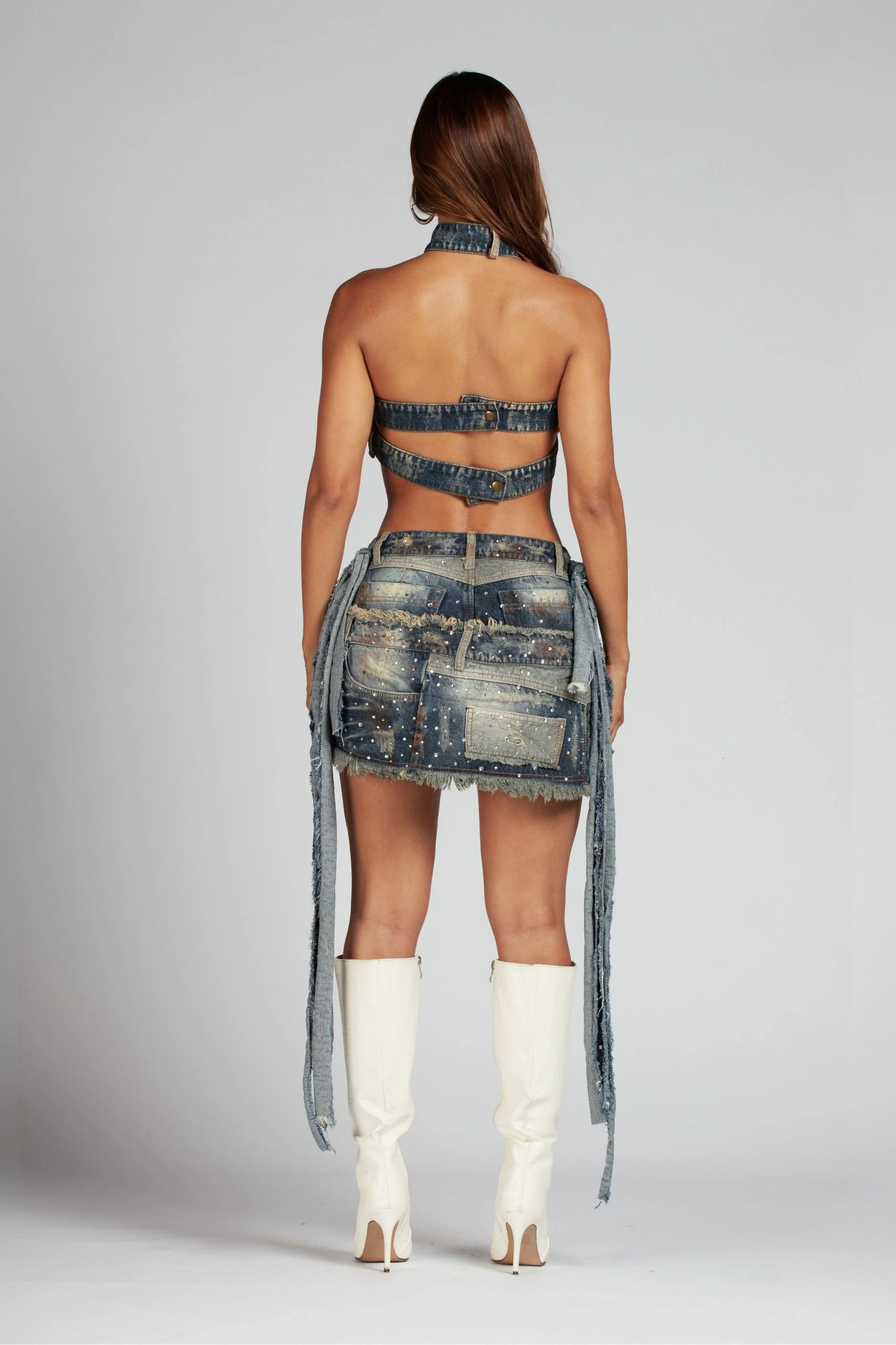Crop y Falda Ardenes de Mujer con Pedrería