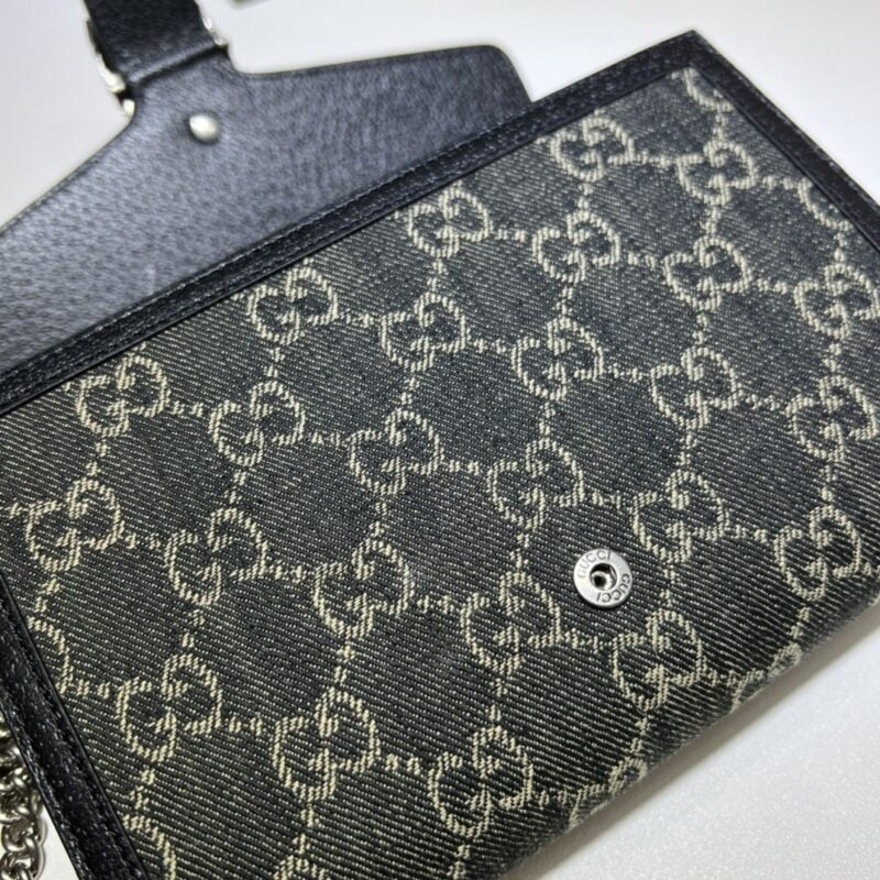 Gucci Dionysus GG Chain Wallet Denim Black